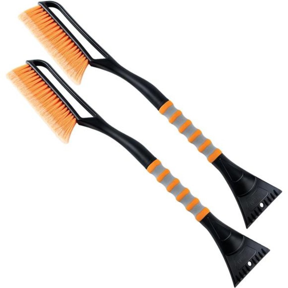 2 Pack 27" Snow Brush and Detachable Deluxe Ice Scraper with Ergonomic Foam Grip